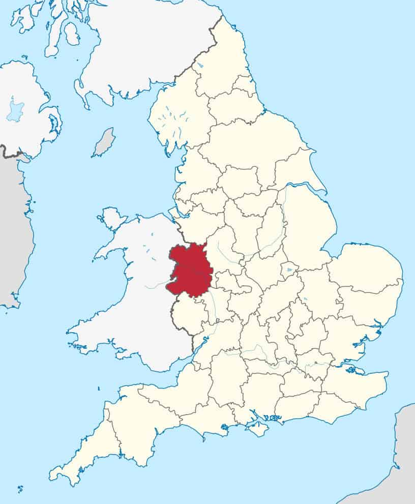 A geographic reference map showing the location of Shropshire within the United Kingdom.