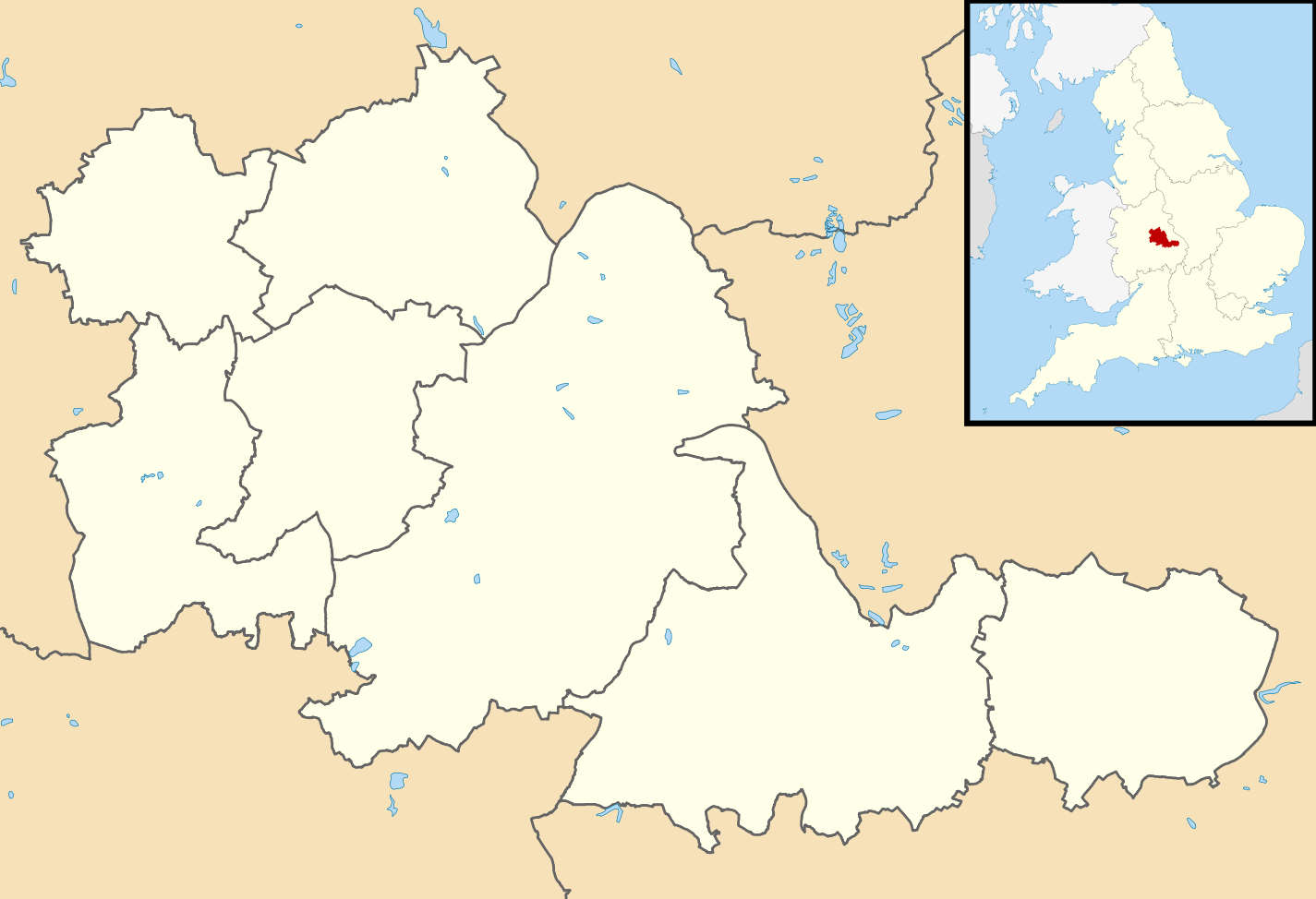Here we have a county borders map of the West Midlands (highlighted in cream on beige background), with a small map of England in the top right corner, with the West Midlands highlighted in red.