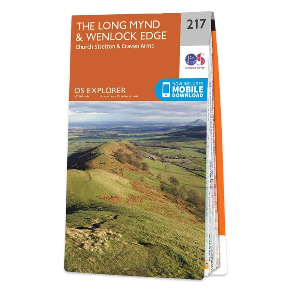 OS Explorer map showing Shropshire’s Long Mynd hills and Wenlock Edge, covering Church Stretton and Craven Arms.